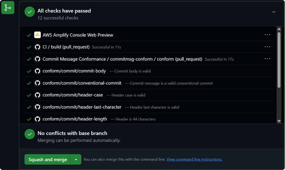 GitHub PR — all checks passed including Amplify Web Preview and CI build